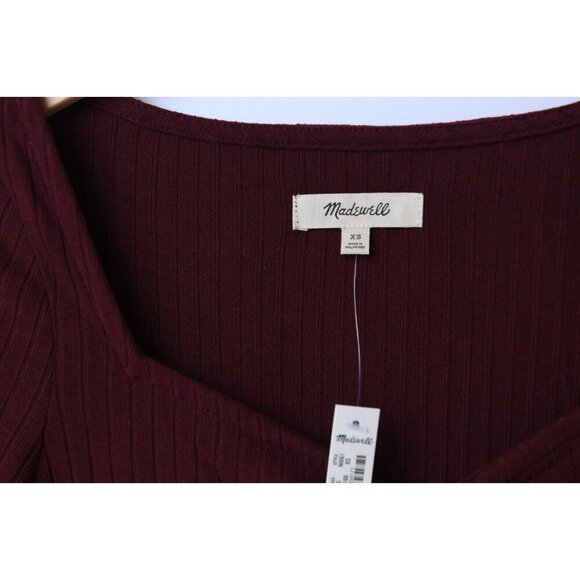 Madewell Long Sleeve Square Neck Baby Doll Top Sz 6 Burgundy Wine Color NEW - Picture 3 of 13